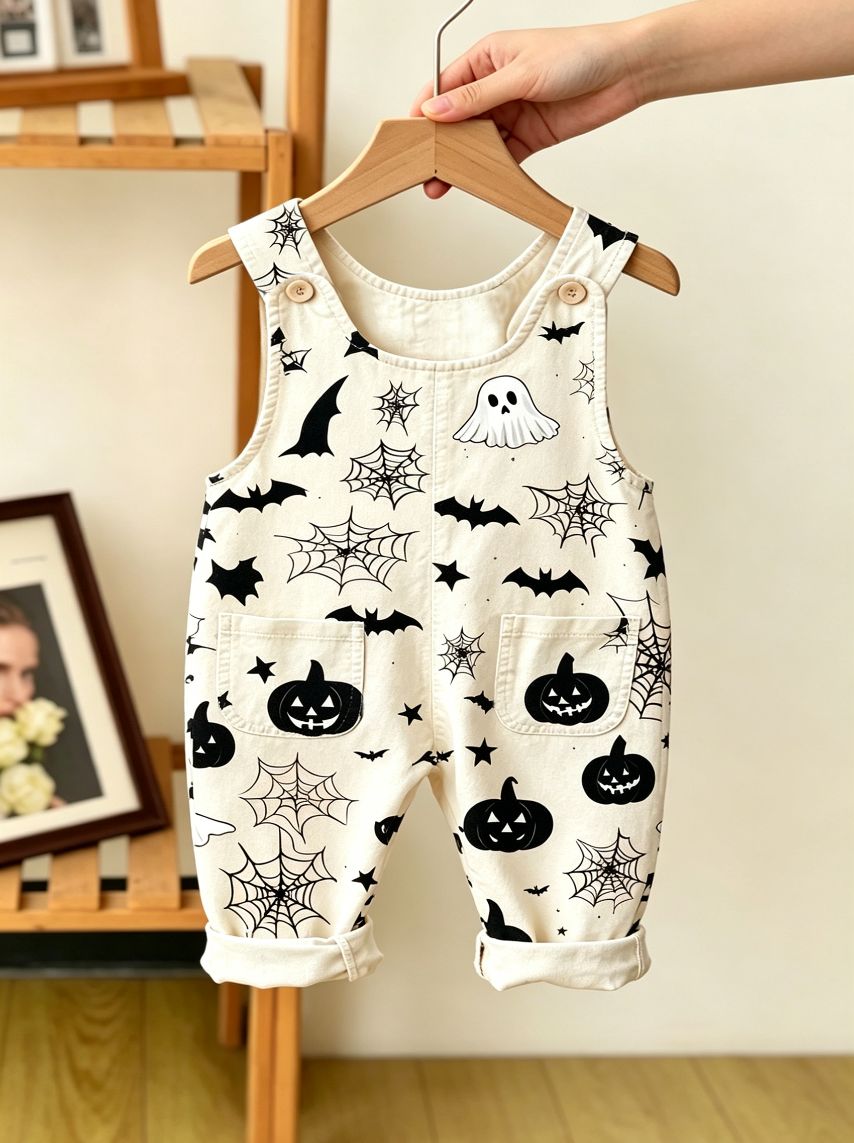 Baby Toddler Pumpkin and bat pattern Overalls