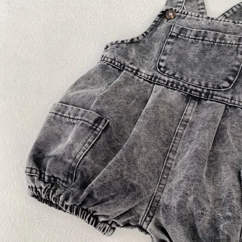 Baby Black Denim Washed Vintage Overalls