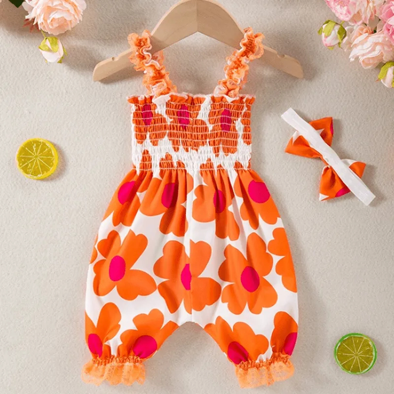 Baby Allover Flower Overalls with Headband