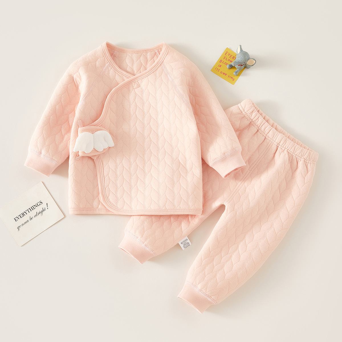 Baby 2 Piece Wings Solid Color Quilted Romper