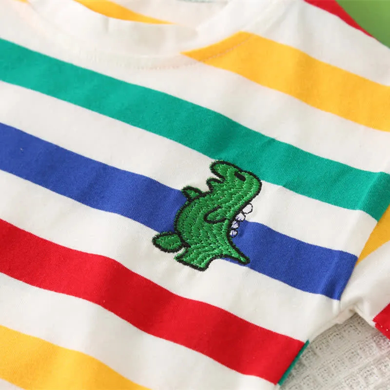 Baby 2-Piece Multicolor Striped Dinosaur Set