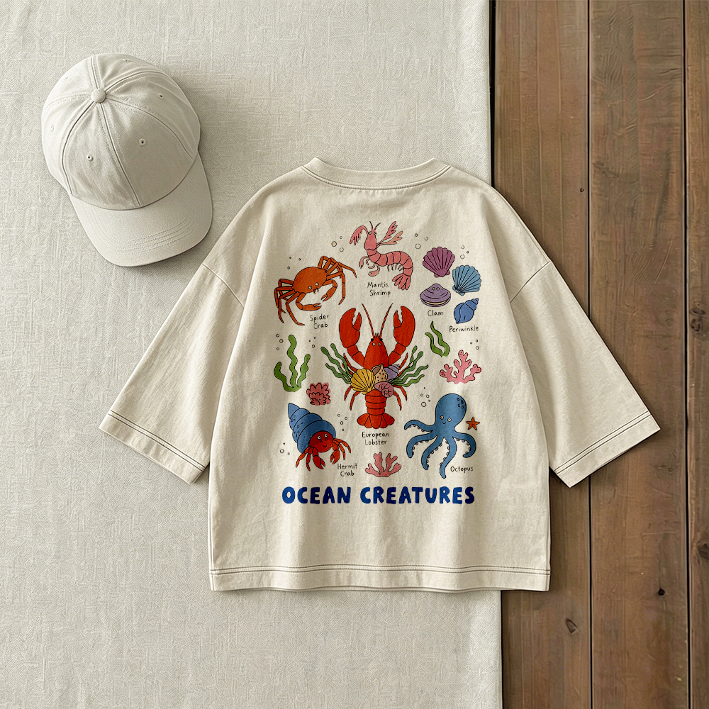 Baby & Kids Ocean Creatures Print Front & Back T-Shirt (6M-12Y)