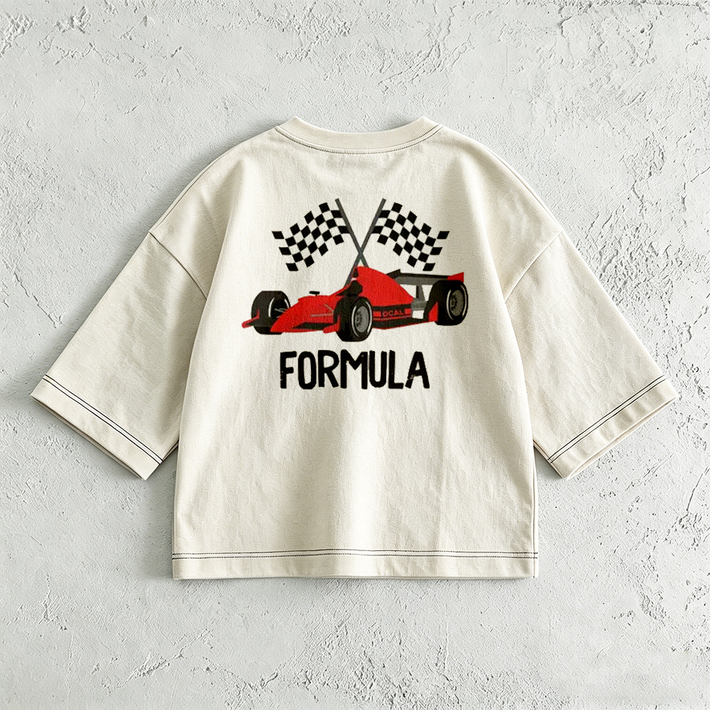 FORMULA Baby & Kids Car Racing Print Front & Back T-Shirt (6M-12Y)