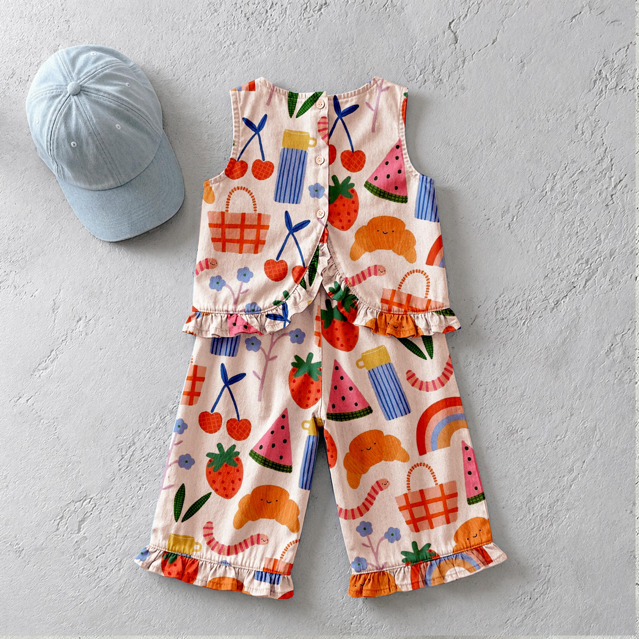 Baby & Kids Fruit Light Orange Denim 2 Piece Set
