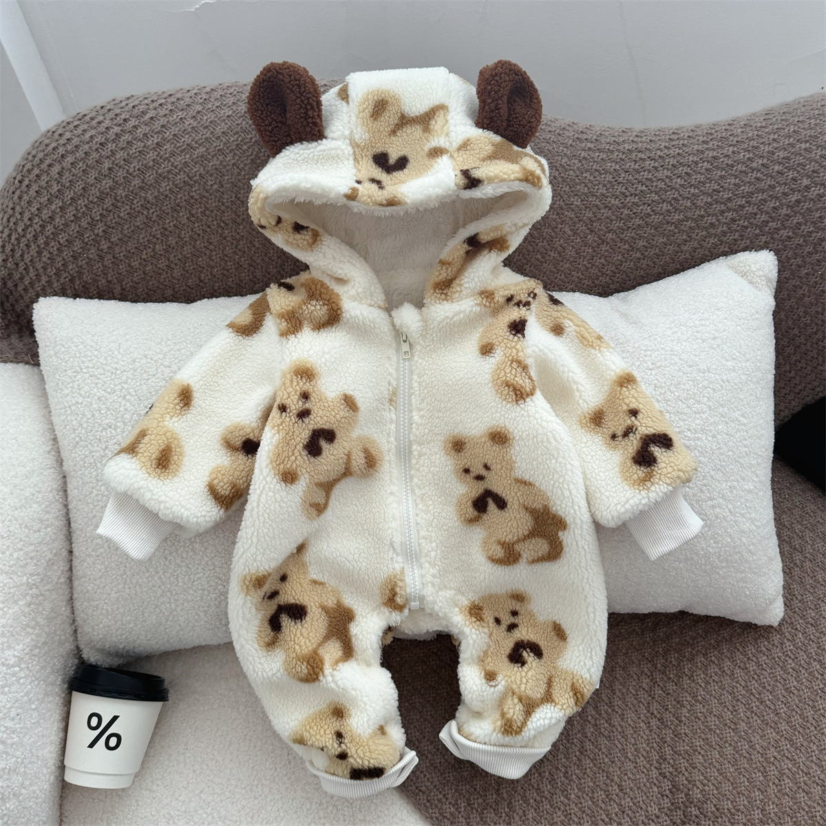 Baby Bear Plush Hooded Romper