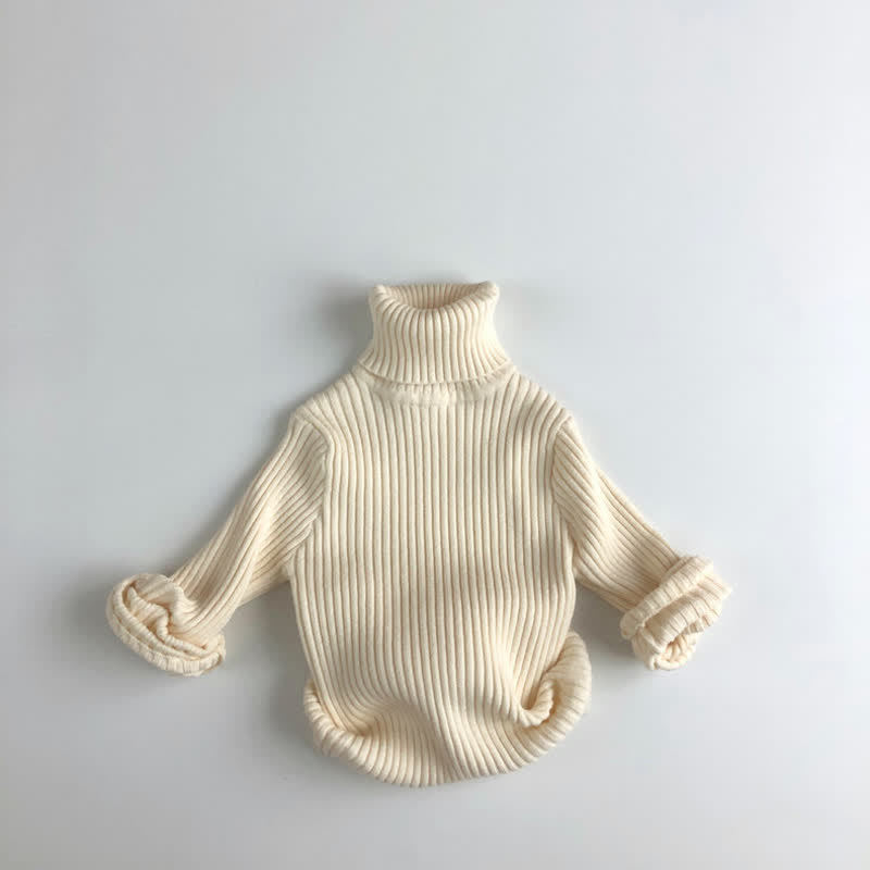 Toddler Boy Solid Color High-neck Striped Pullover Sweater