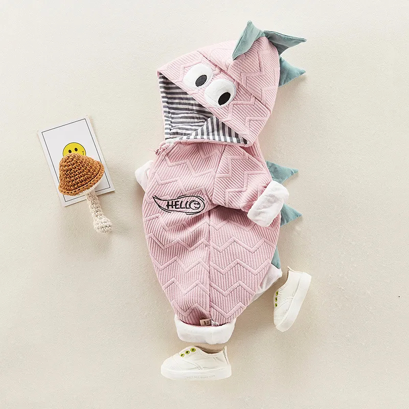 Baby Dinosaur Pattern Long Sleeve Hooded Romper