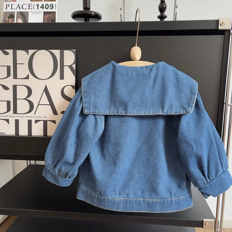 Kid Girl Doll Collar Soft Denim Jacket