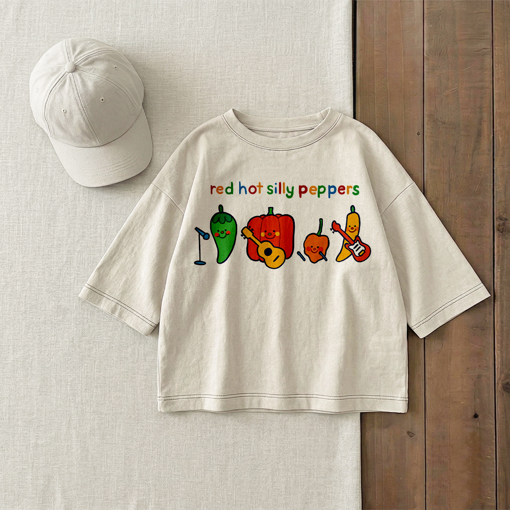 RED HOT TO SILLY PEPPERS Baby & Kids Chili Peppers Print T-Shirt (6M-12Y)