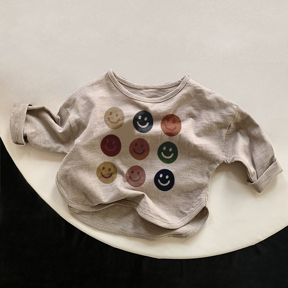 Kids Boy Smiley Solid Color Loose Shirt