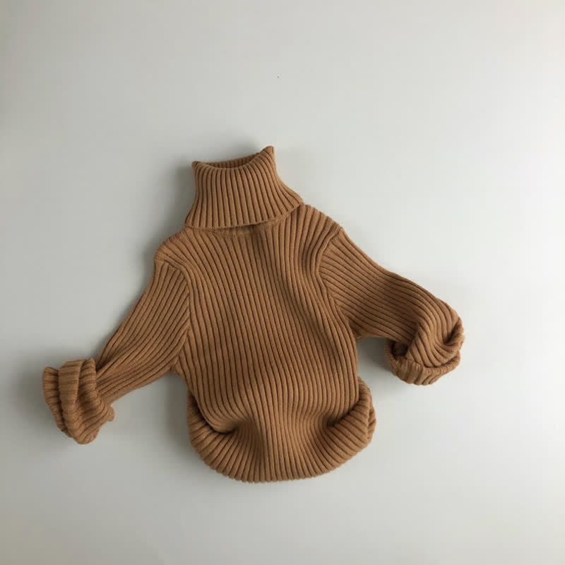 Toddler Boy Solid Color High-neck Striped Pullover Sweater