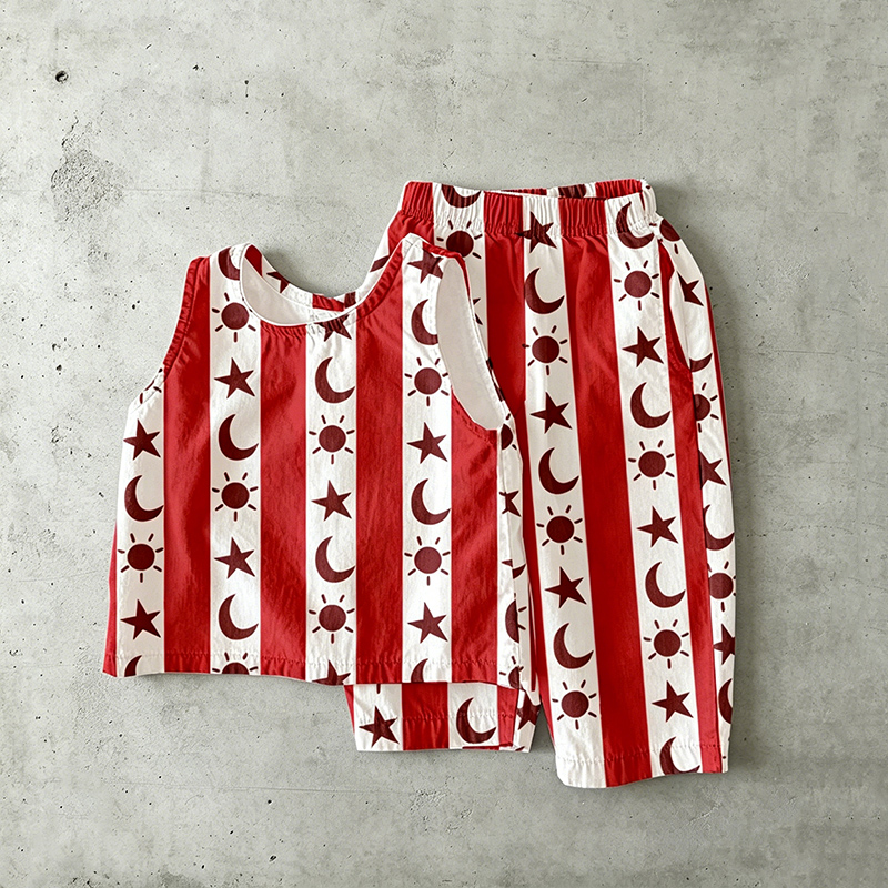 Baby & Kids Star Moon Sun Red Stripe 2 Piece Set