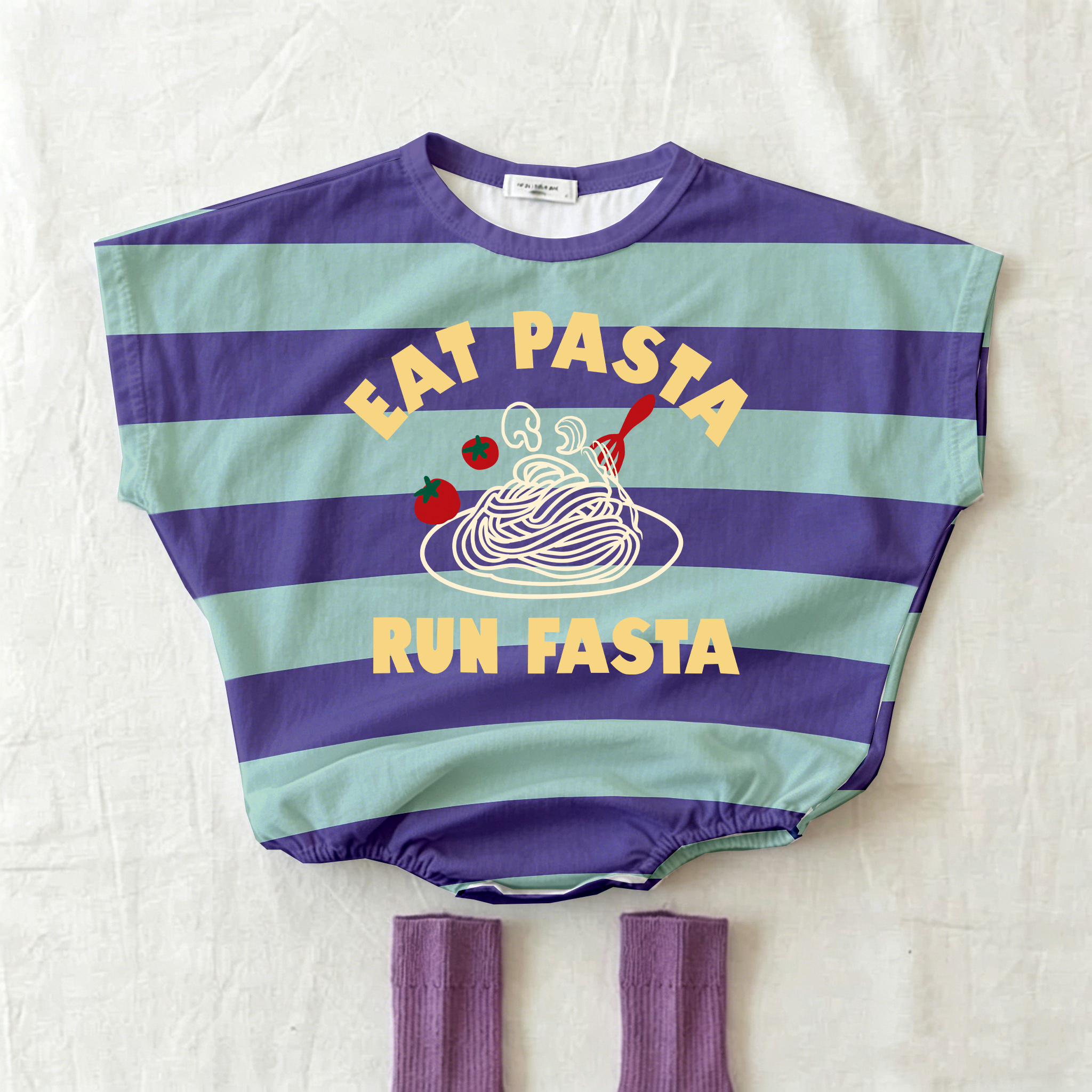EAT PASTA RUN FASTA Baby Srtripe T-shirt Romper