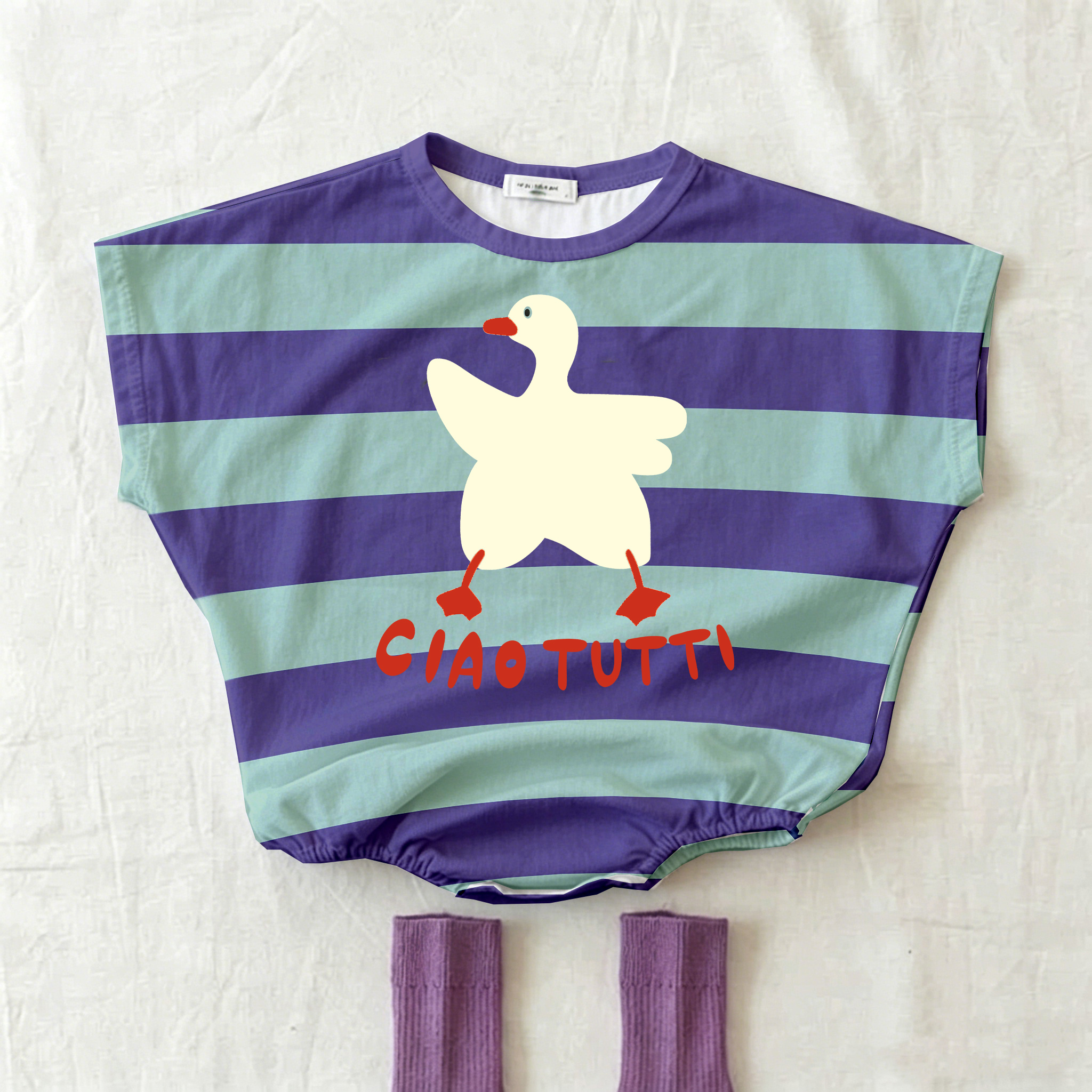 CIAO TUTTI Baby Goose Stripe T-shirt Romper