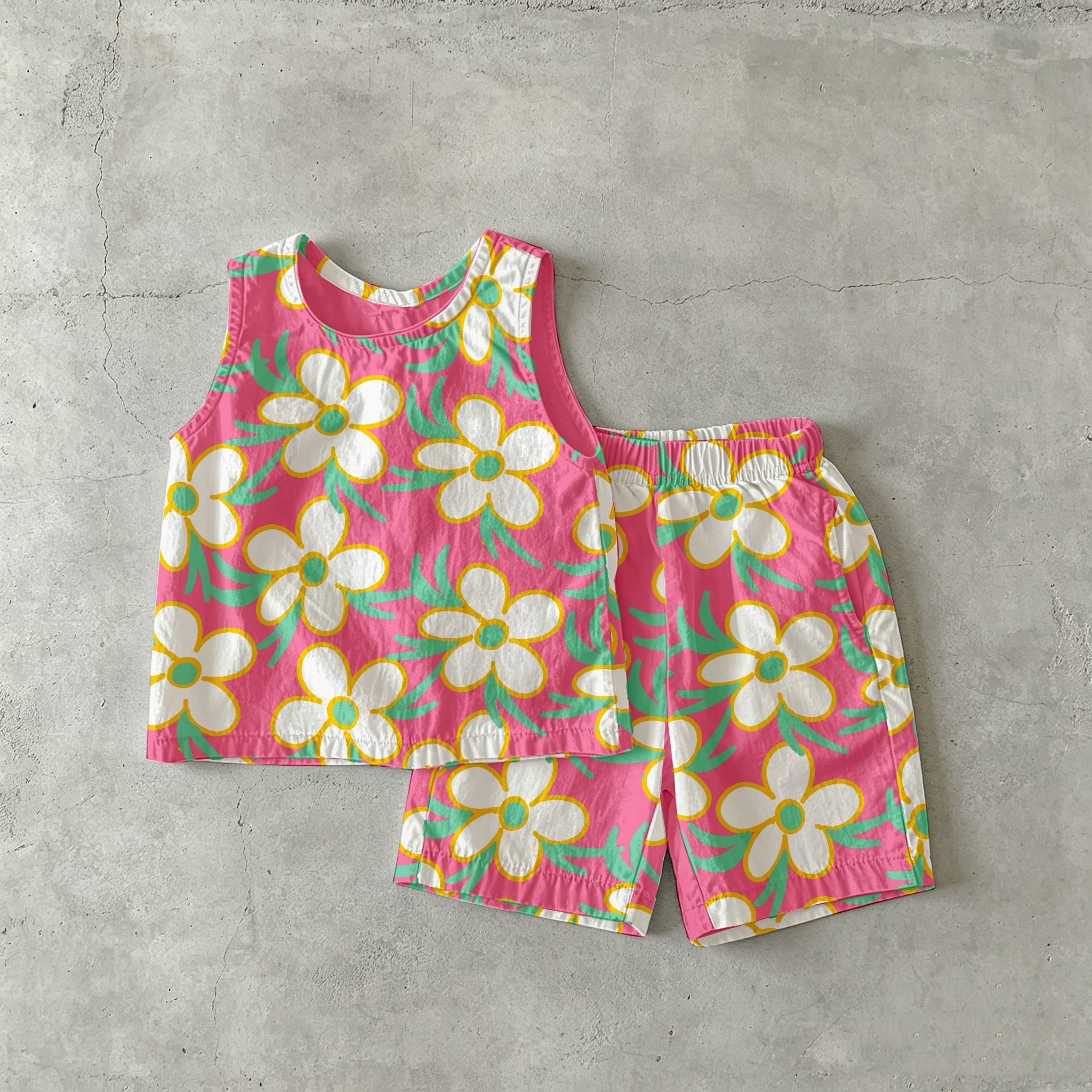 Baby & Kids Florals Tank and Shorts Pink Set