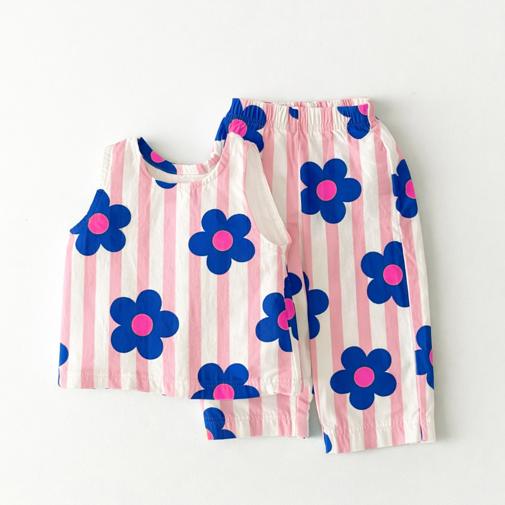 Baby & Kids Blue Florals Pink Stripe 2 Piece Set