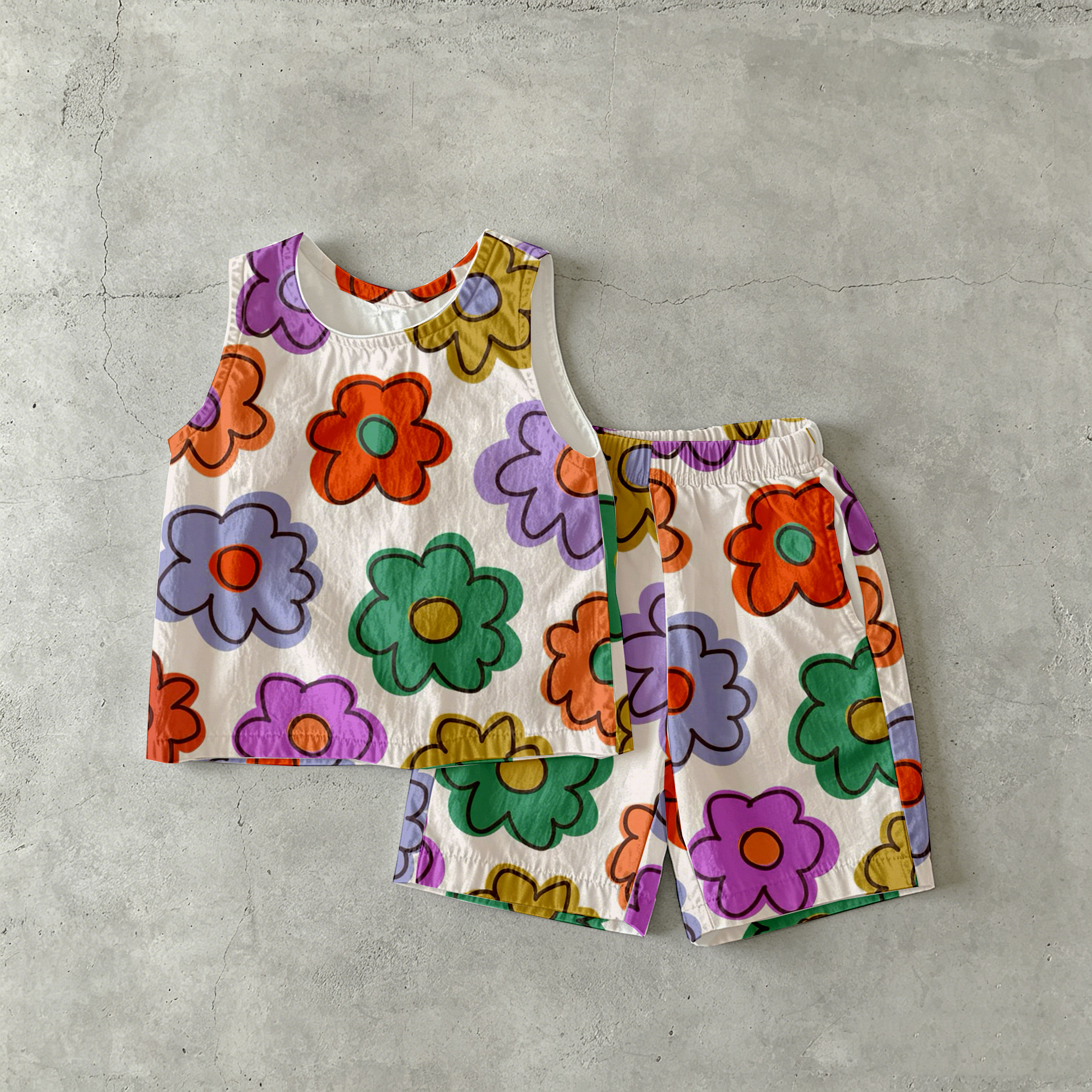 Baby & Kids Colorful Flowers Tank and Shorts Stripe Set