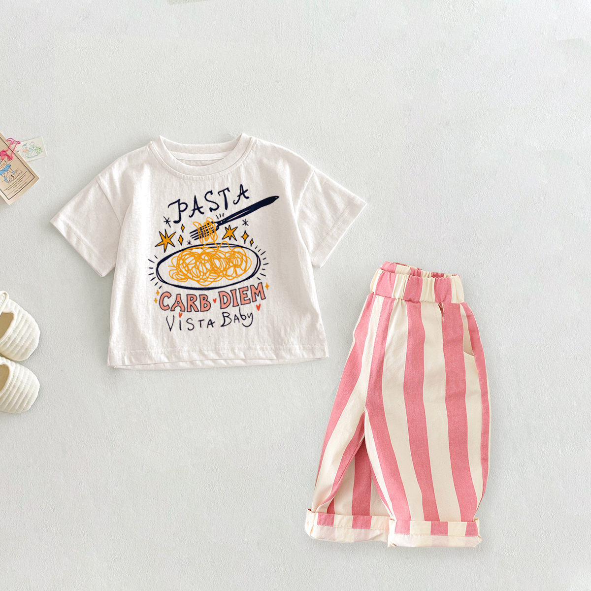 PASTA CARB DIEM VISTA BABY Baby Toddler Pasta 2-Piece Slogan Set