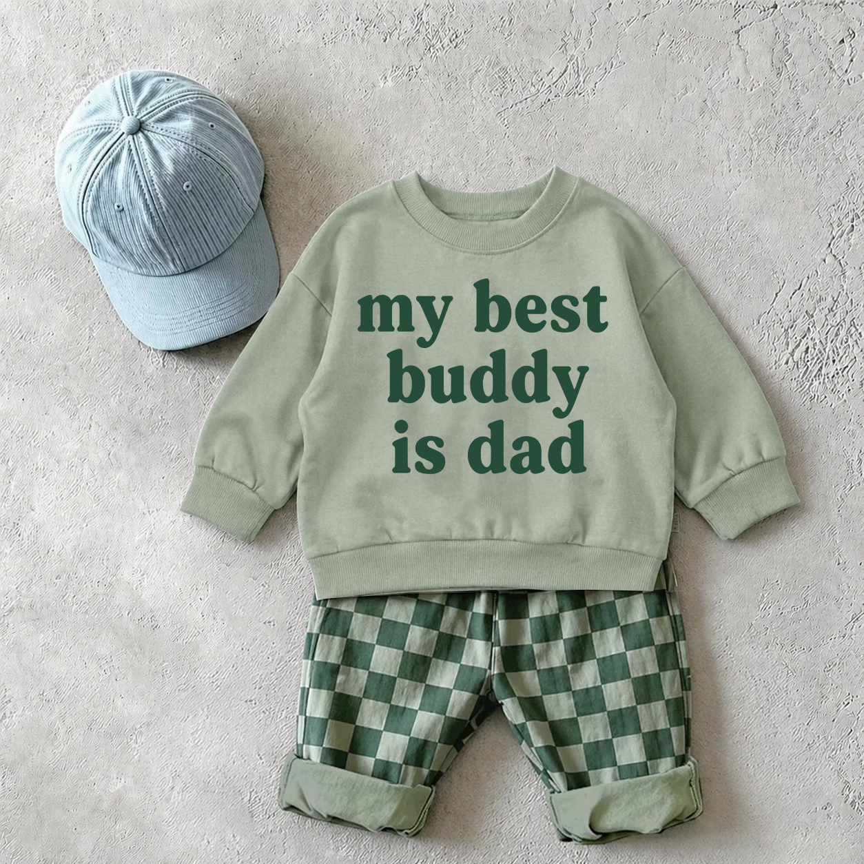 MY BEST BUDDY IS DAD Baby & Kids Sweatshirt and Checkerboard Pants Set