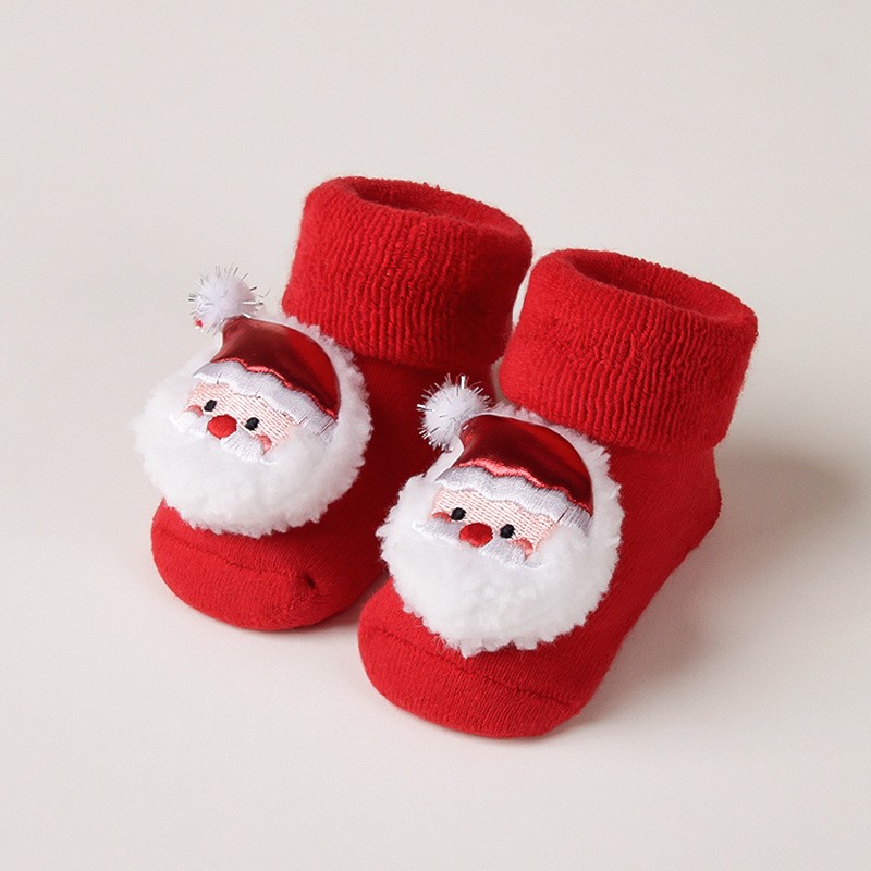 Baby Santa Claus Tree Reindeer Sherpa Floor Socks