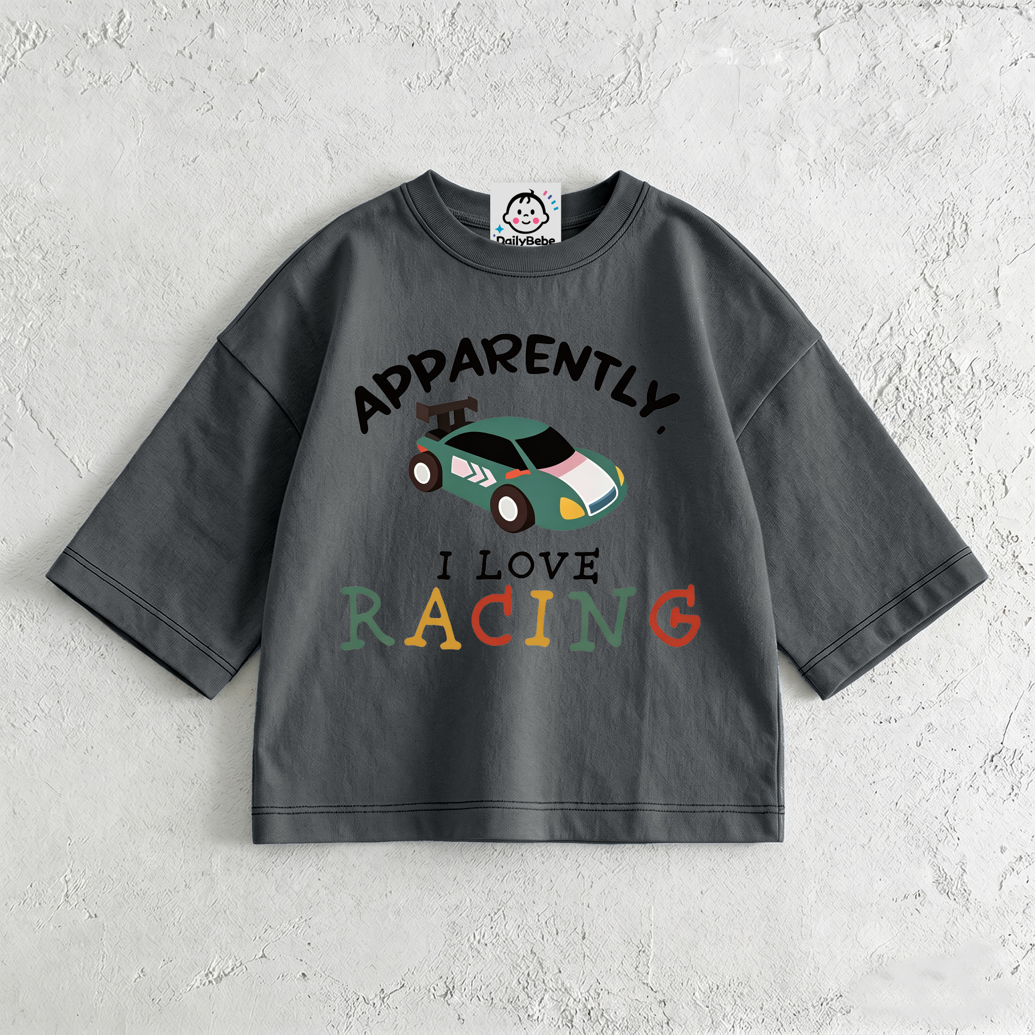 APPARENTLY I LOVE RACING Baby & Kids Dark Grey T-Shirt (6M-12Y)