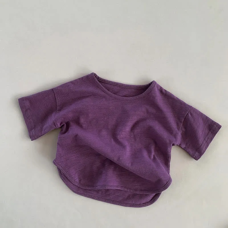 Kid Solid Color Retro Soft T-shirt