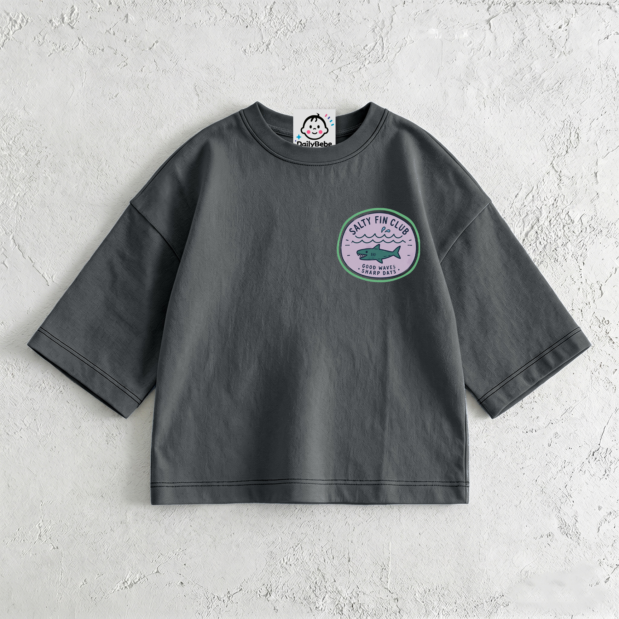 SALTY FIN CLUB Baby & Kids Dark Grey T-Shirt (6M-12Y)