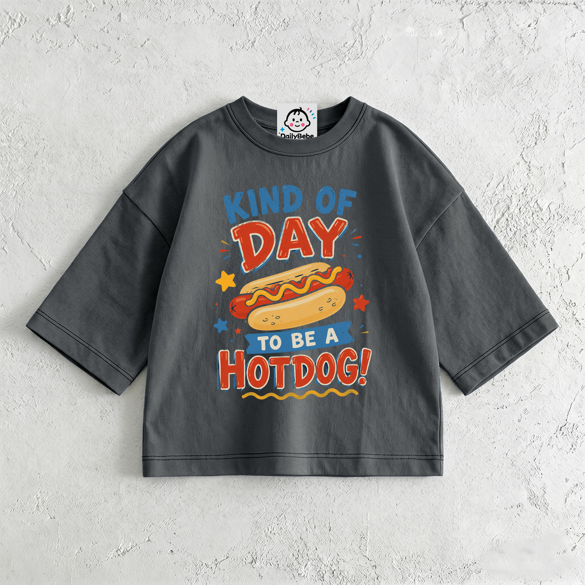KIND OF DAY TO BE A HOTDOG Baby & Kids Dark Grey T-Shirt (6M-12Y)