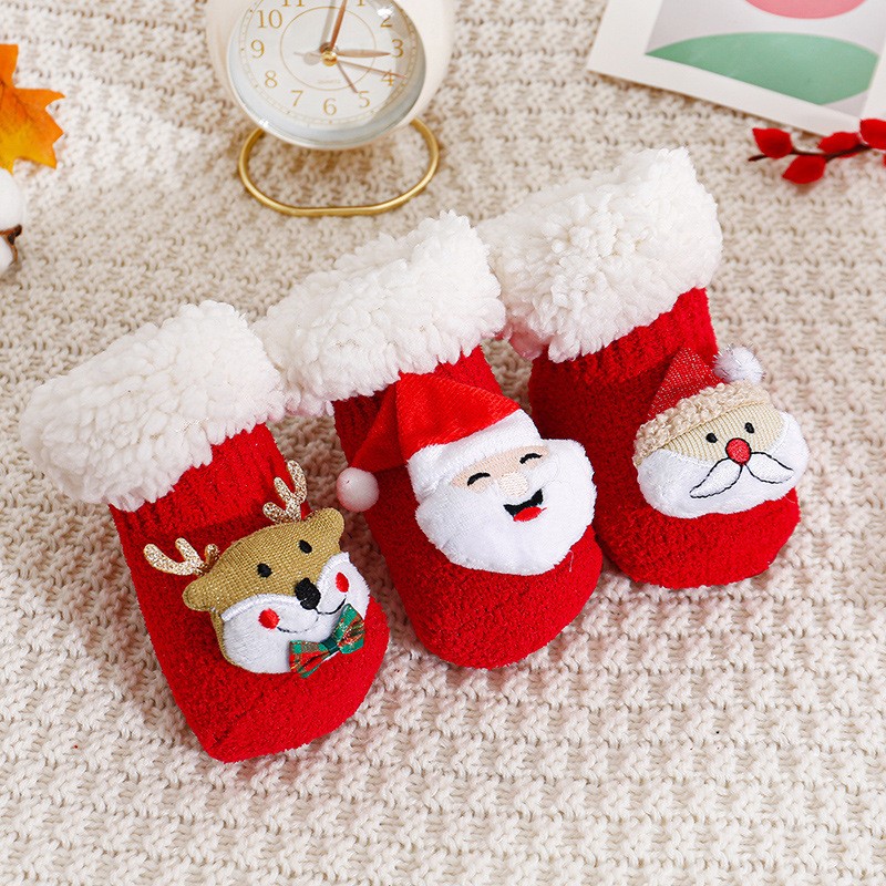 Baby Santa Claus Tree Reindeer Sherpa Floor Socks