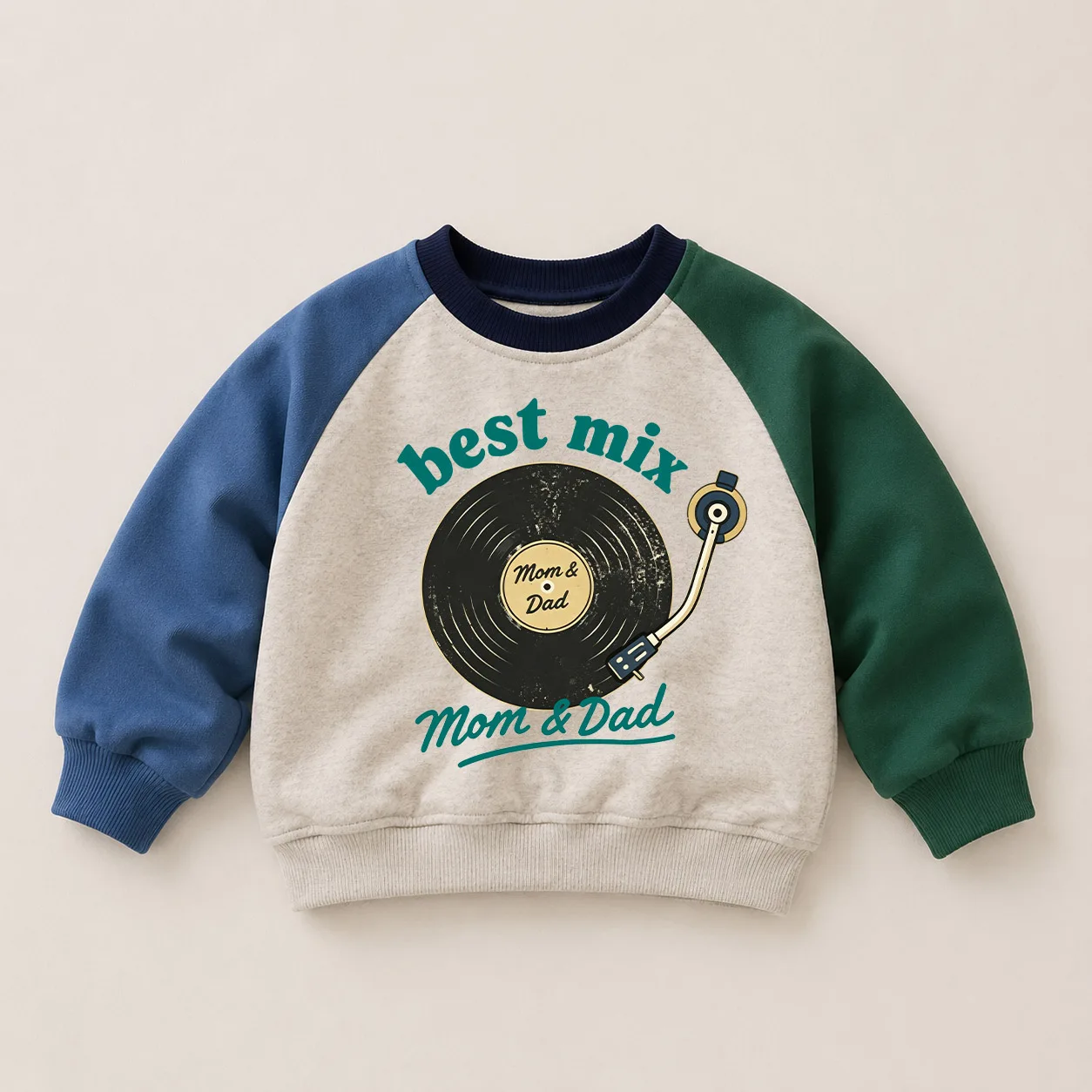 BEST MIX MOM&DAD Baby & Kids Vinyl Records Color Block Sweatshirt