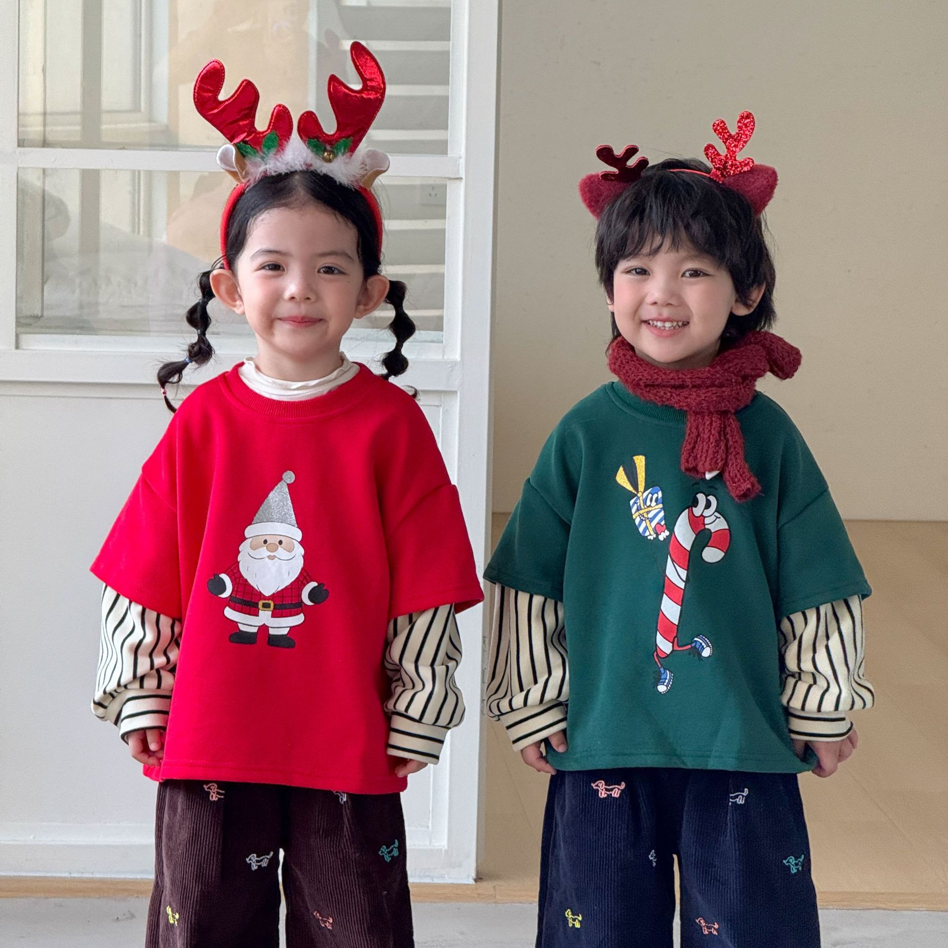Kids Christmas Stripe Faux Two-Piece T-shirt