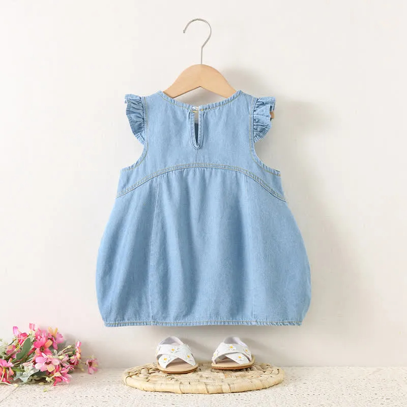 Baby Denim Pocket Bunny Ruffled Dress