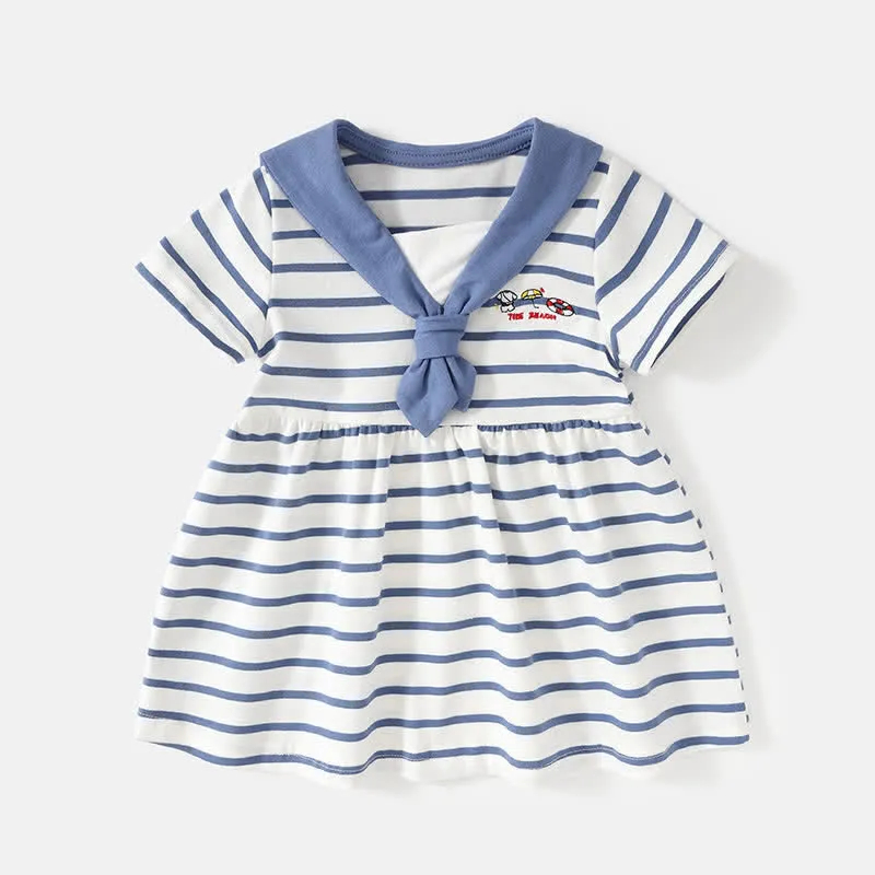 Baby Toddler Sailor Collar Blue Striped Dress