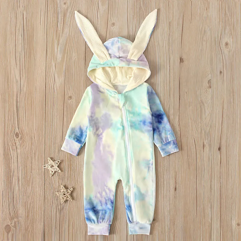 Baby Dyeing Easter Rabbit Ear Hooded Romper