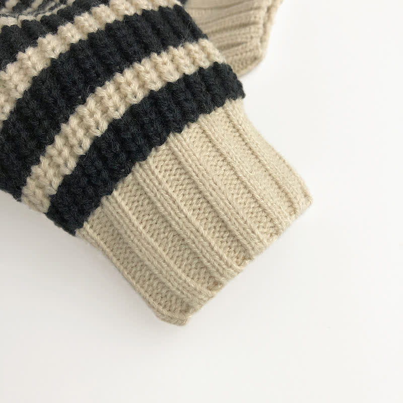Toddler Beige Chunky Knitted Striped Sweater
