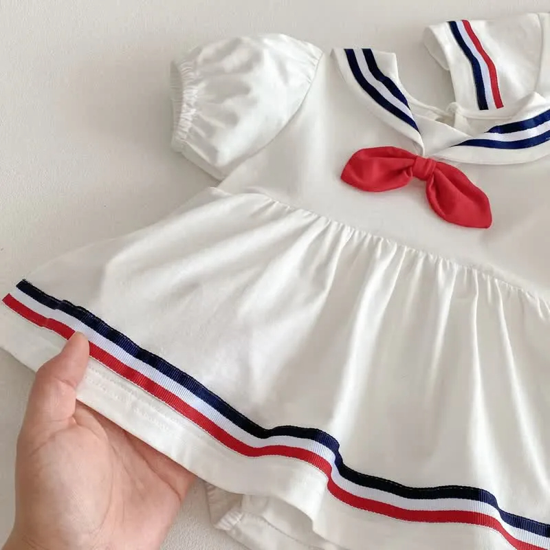 Baby Navy Collar Preppy Style White Romper/Bodysuit