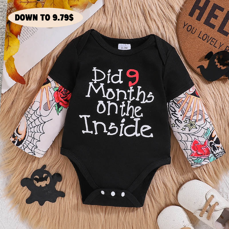 Baby SloganTattoo Patchwork Sleeve Romper
