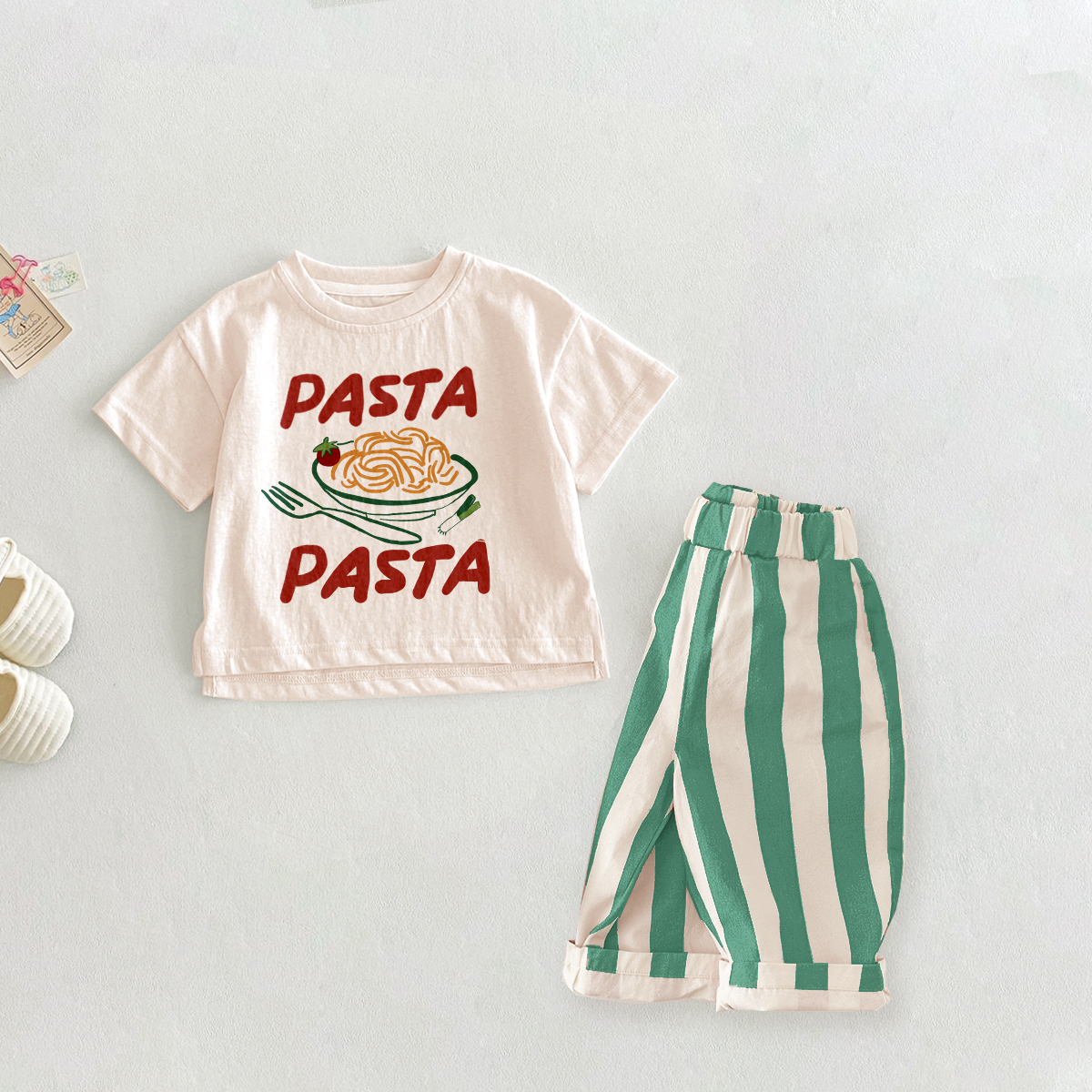PASTA Slogan Baby 2-Piece Tomato Pasta Pattern Set