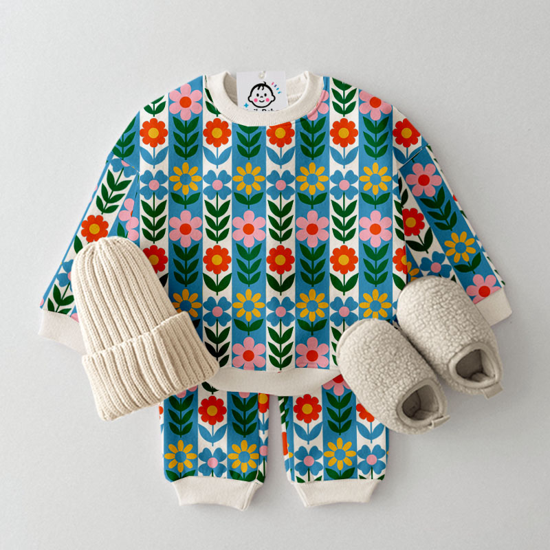 Baby Toddler Flowers Stripe Pattern 2-Piece Set