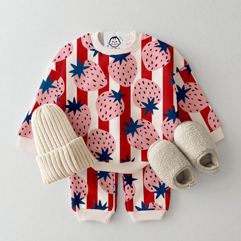 Baby Toddler Strawberry Stripe Pattern 2-Piece Set