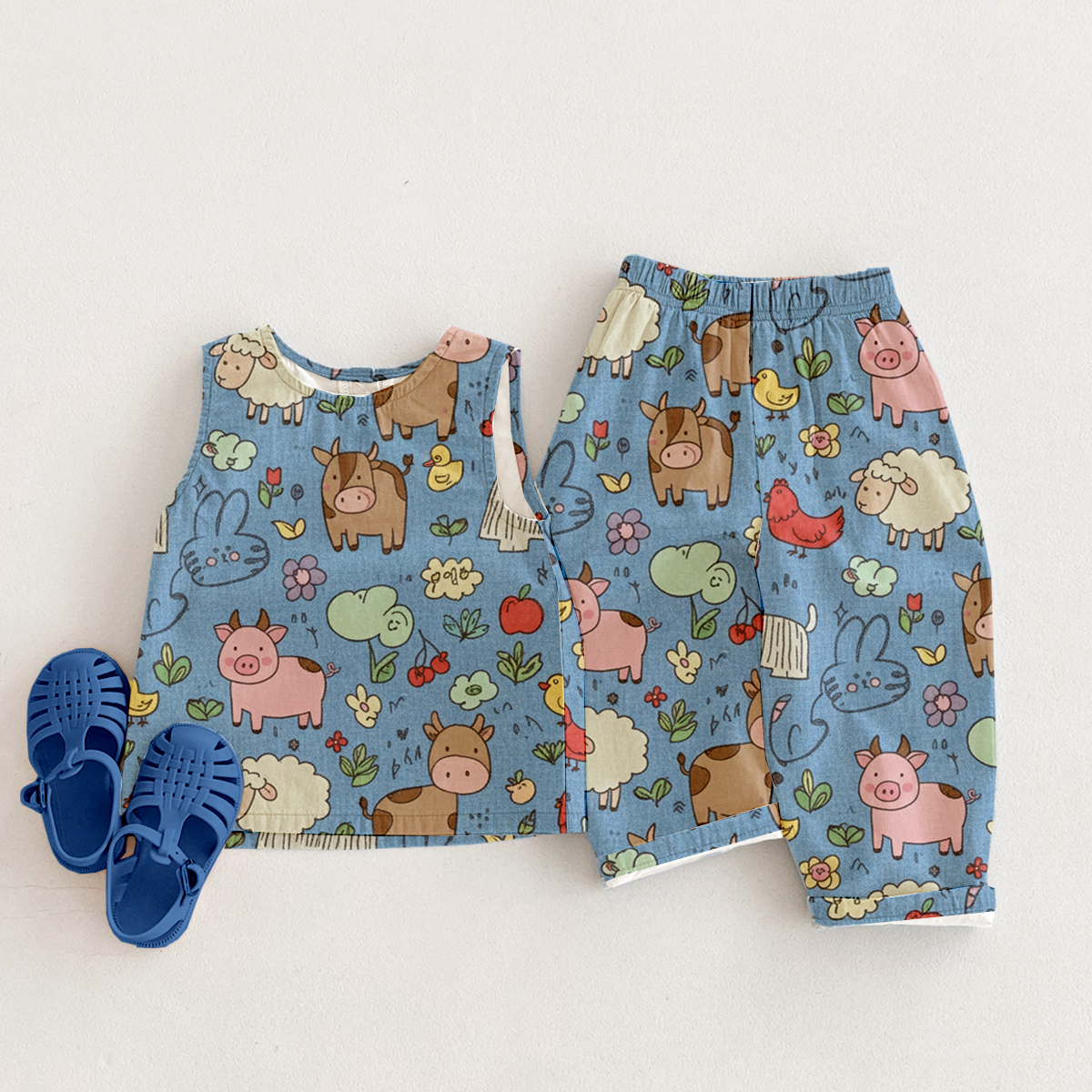 Baby Toddler 2-Piece Rabbit Dogs Chicks Ducks Pattern Set