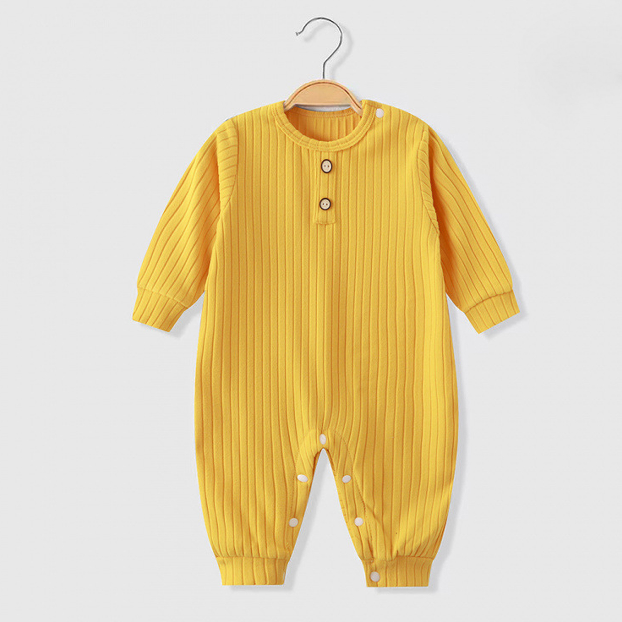 Baby Crew Neck Solid Color Ribbed Romper