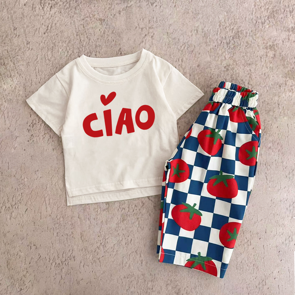 CIAO Baby & Kids Slogan Checkerboard Pattern 2 Piece Set