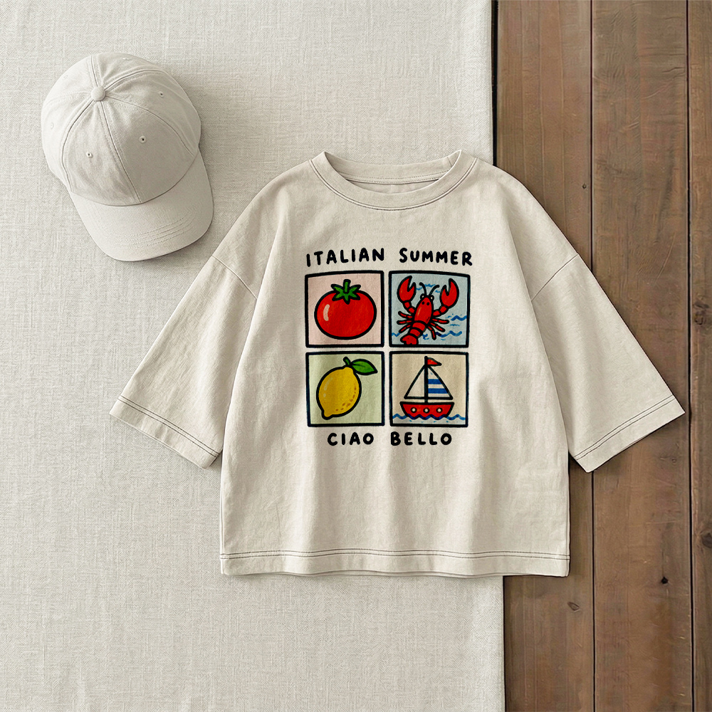 ITALIAN SUMMER CIAO BELLO Baby & Kids Tomato Lobster Lemon Sailboat T-Shirt (6M-12Y)