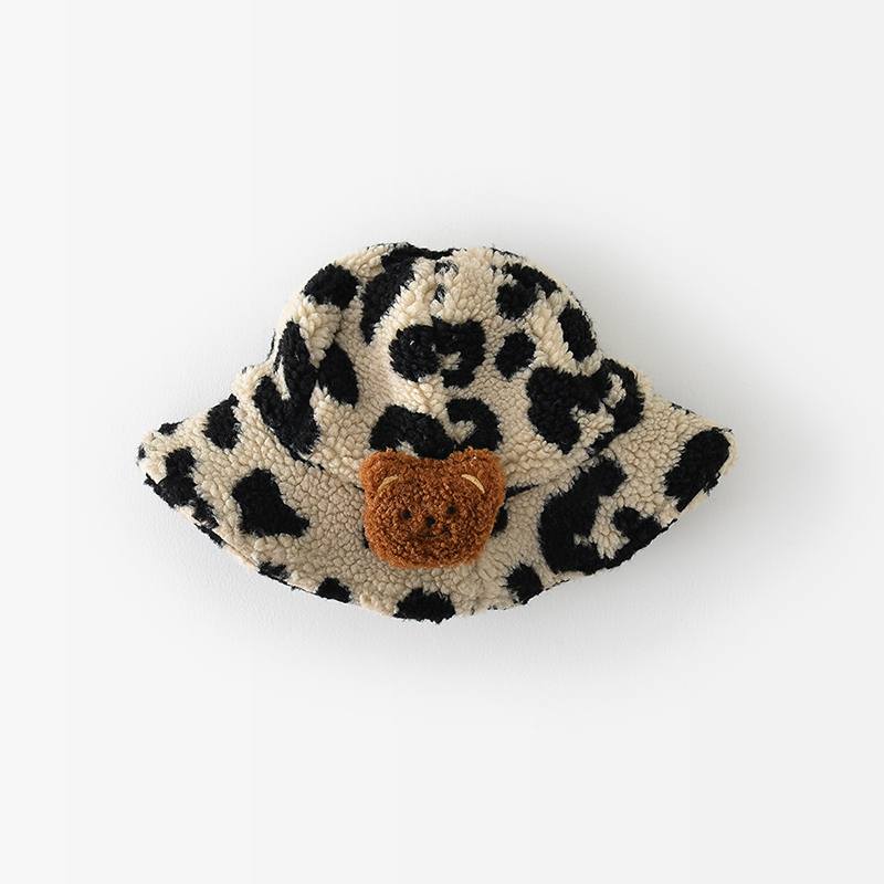 Baby Solid Color Leopard Print Bear Plush Hat