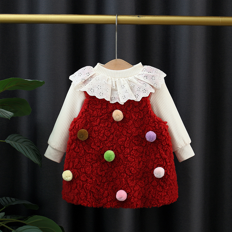 2 Piece Toddler Colorful pom-pom Dress Set