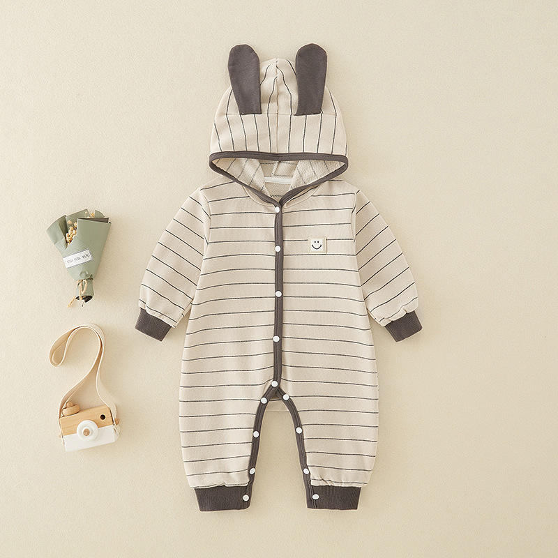 Baby Rabbit Stripe Hooded Romper
