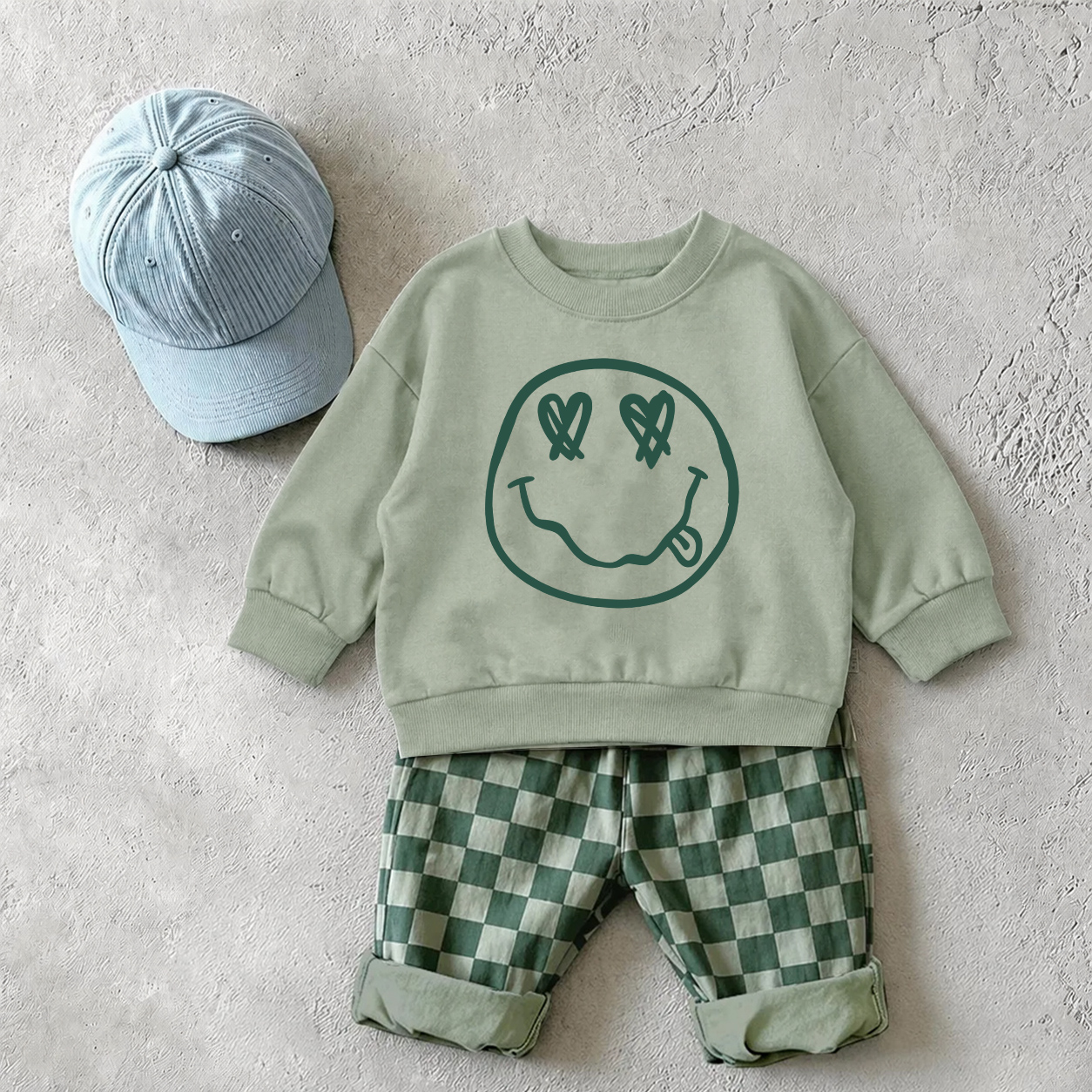 Baby Smiley Sweatshirt and Checkerboard Pants Set