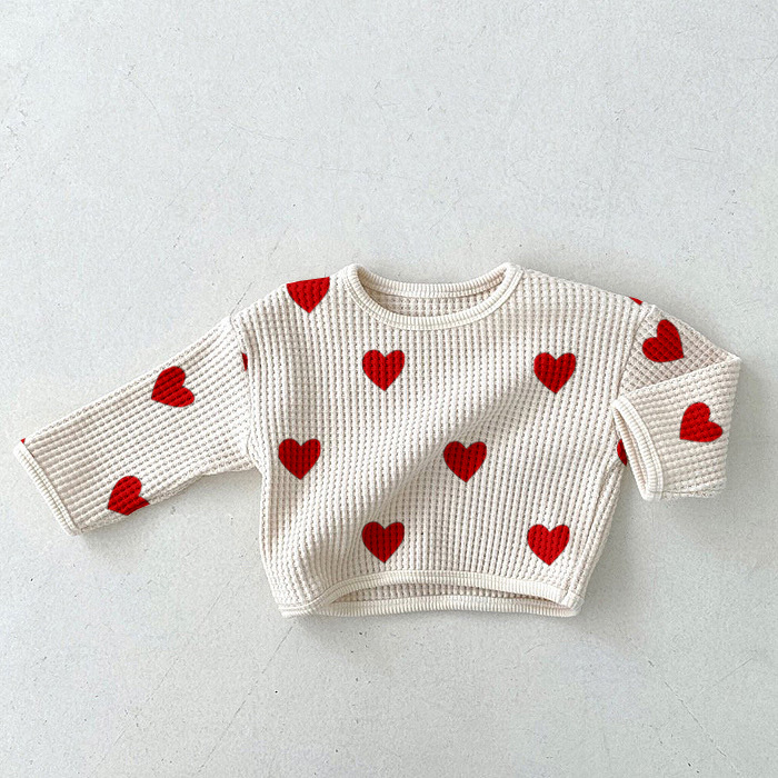 Baby Toddler Heart White Waffle Sweatshirt
