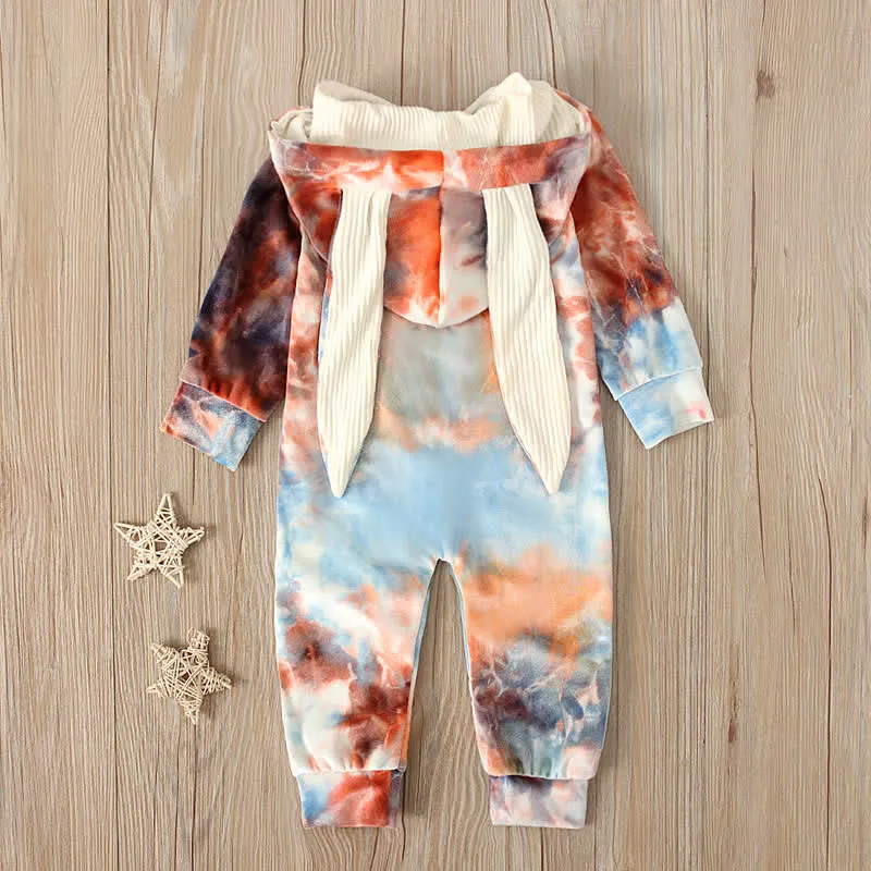 Baby Dyeing Easter Rabbit Ear Hooded Romper